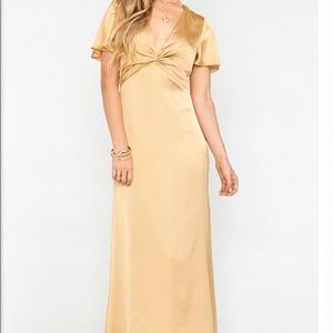 Gold satin bridesmaid dress from Show Me Your MuMu.